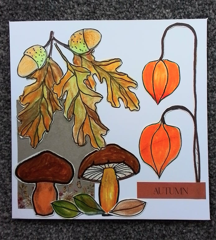 Cut paper collage autumn greetings card