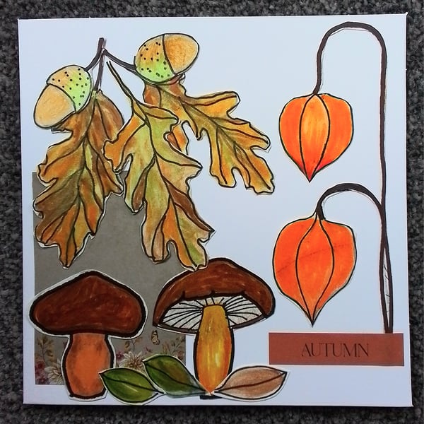 Cut paper collage autumn greetings card