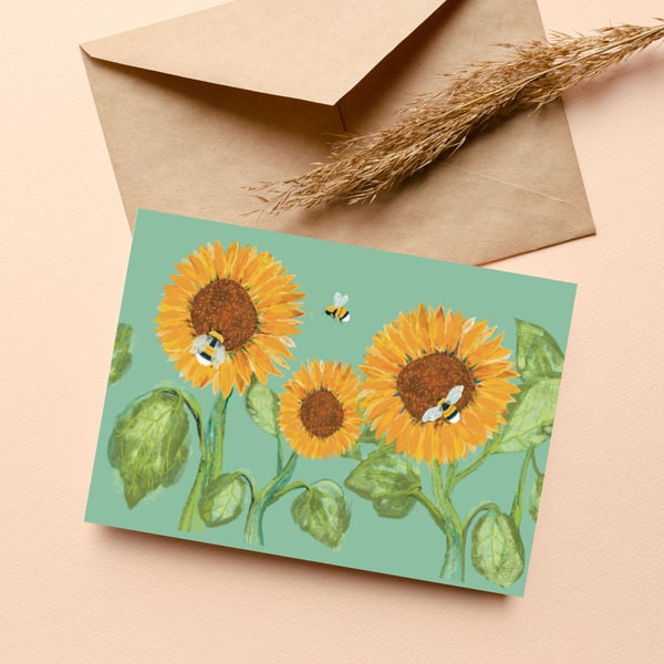 Blank card Bees and Sunflowers all occasions 