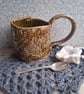 moth floral brown green mug ceramic pottery cup, stoneware handmade 