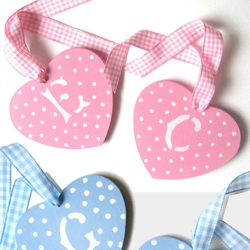 2 Personalised, Spotty Hearts, Cot Hangers