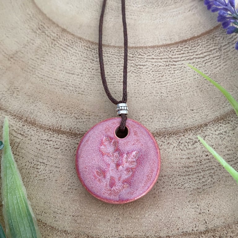 Pink Sprig Ceramic Pendant Necklace
