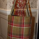 Lovely wool fabric lined tote bag (showerproof) greens and reds Great colours 
