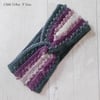 Ladies crochet grey and purple twist ear warmer. Ear warmer. Purple headband