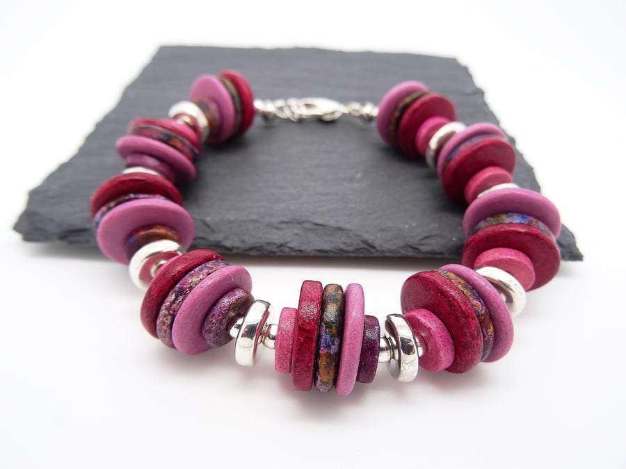 Greek Ceramic Washers Bead Bracelet,Purple Bracelet,Lavender,Bracelet,