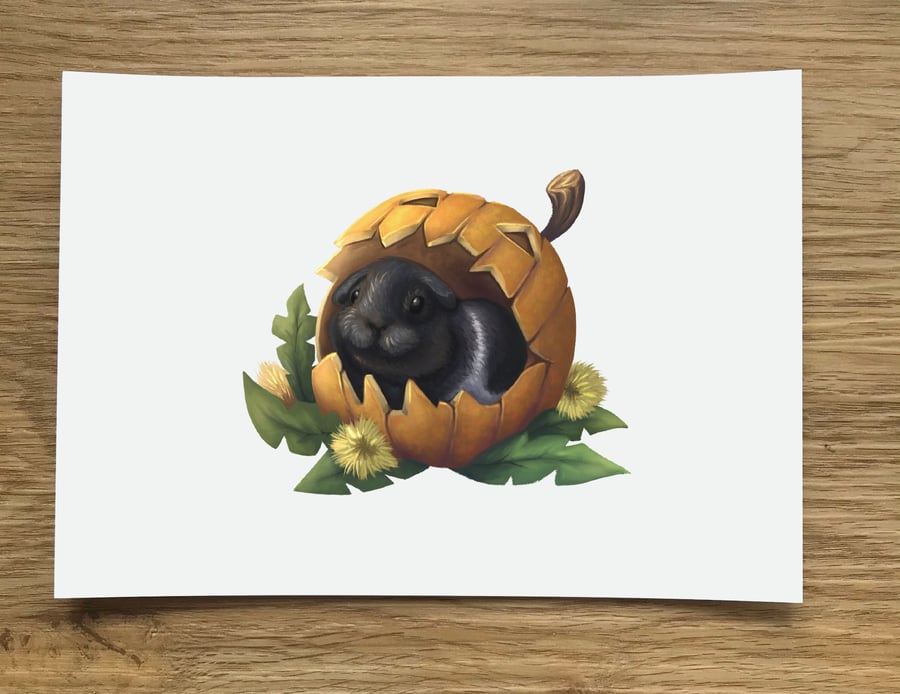 A6 Halloween Guinea Pig Post Card (White Background)