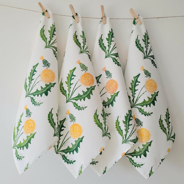 Hand printed dandelion napkins