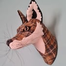 Faux fox wall mount in mustard Abraham Moon wool tartan - Frankie