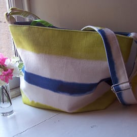 Fabric shoulder bag in white, blue and lime