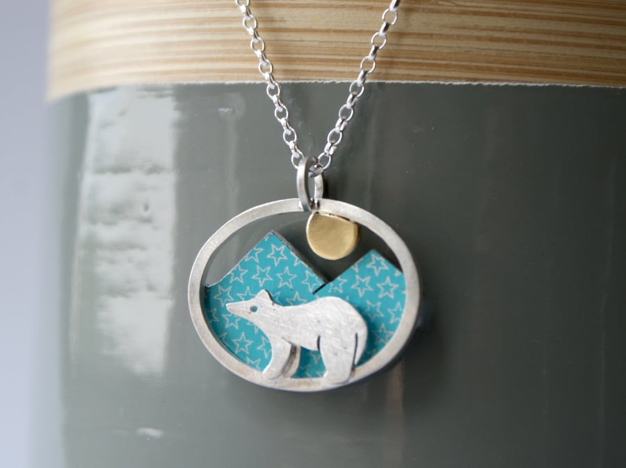 Mini Bear and Mountain Necklace