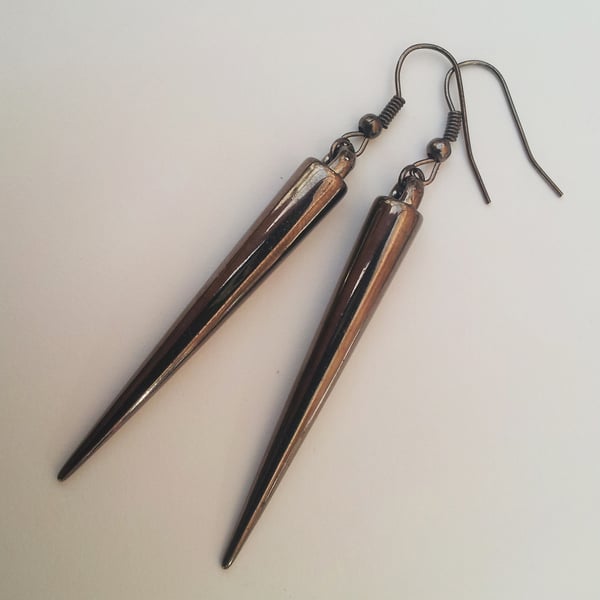 Gothic Long Gunmetal Spike Earrings