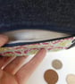 Coin purse with front pocket in dark denim and Liberty print - Image 5