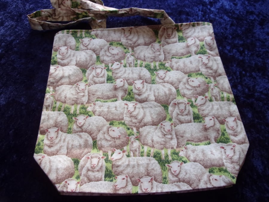 Handy Fabric Bag with a Flock of Sheep
