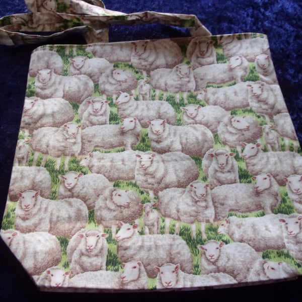 Handy Fabric Bag with a Flock of Sheep