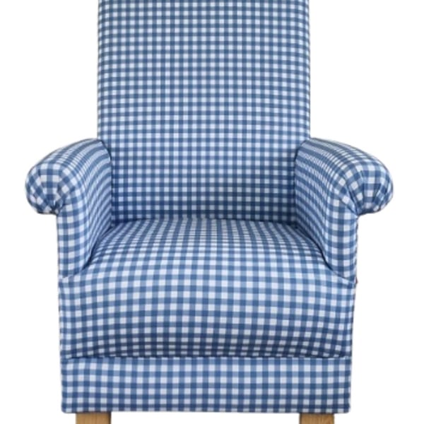 Blue Gingham Checked Fabric Adult Armchair Chair Check Nursery Small Kitchen