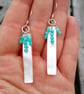 Amazonite and Mother of Pearl Shell Drop Earrings, Silver Shell Dangle Earrings - Image 1