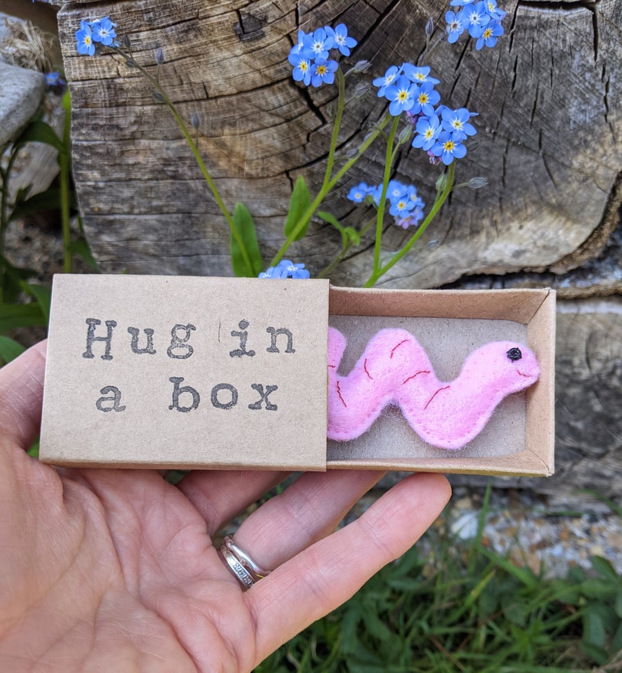 Worm, hug in a box, worm gift, sending love - Folksy