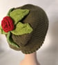 Slouchy Beanie with Rose and Leaf Decoration
