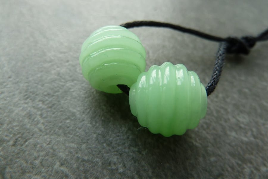 green ribbed lampwork glass beads