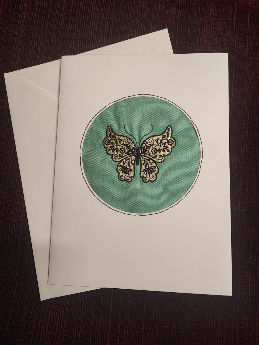 Card with Embroidery of Butterfly