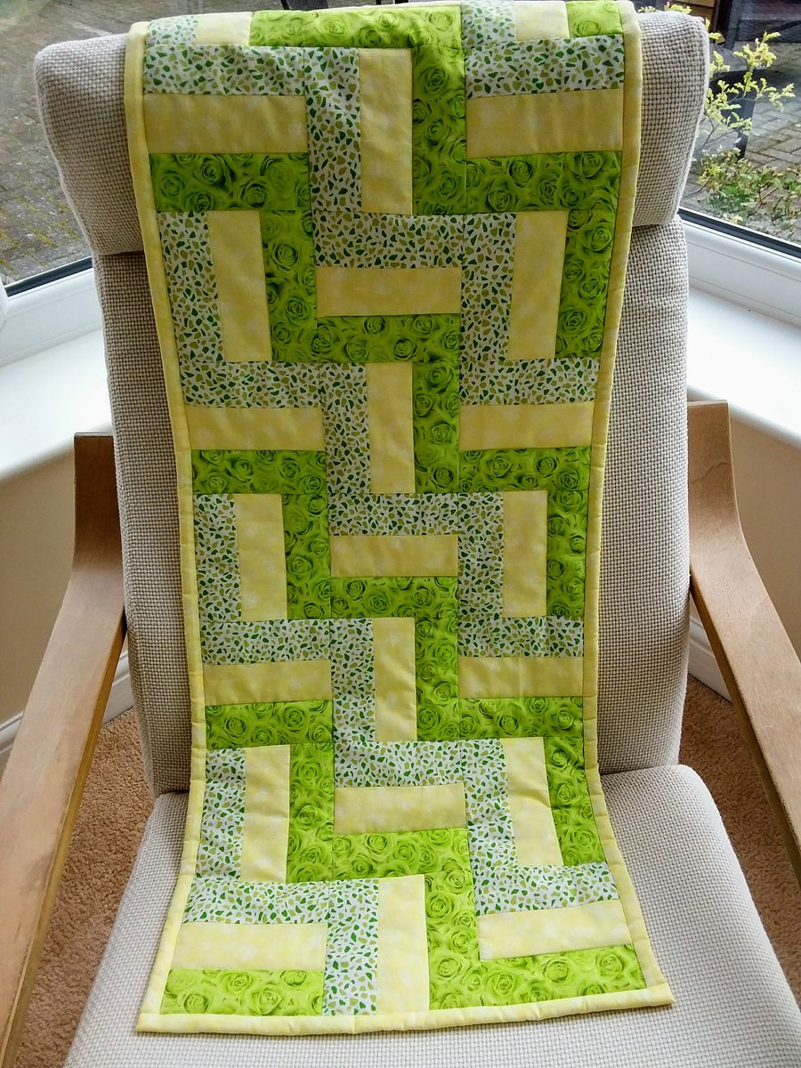Sunshine Yellow and Spring Green quilted Springtime Table Runner.
