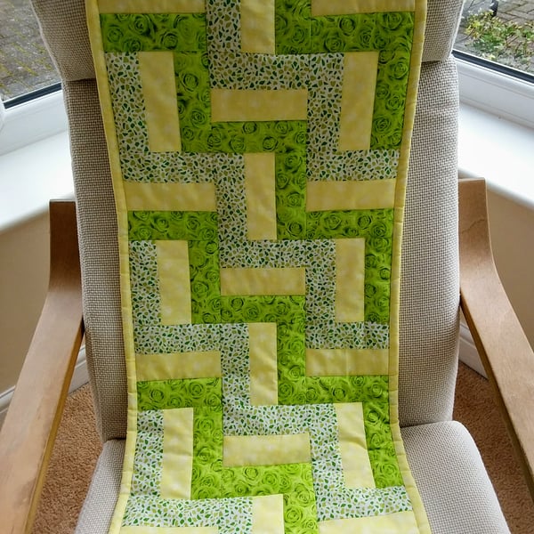 Sunshine Yellow and Spring Green quilted Springtime Table Runner.