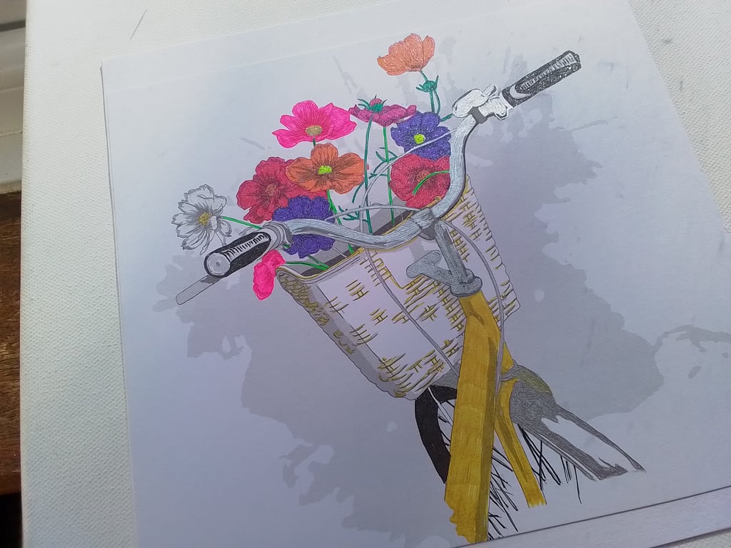 Card. Handmade coloured card. Bicycle. Ref 268