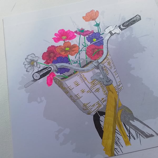 Card. Handmade coloured card. Bicycle. Ref 268
