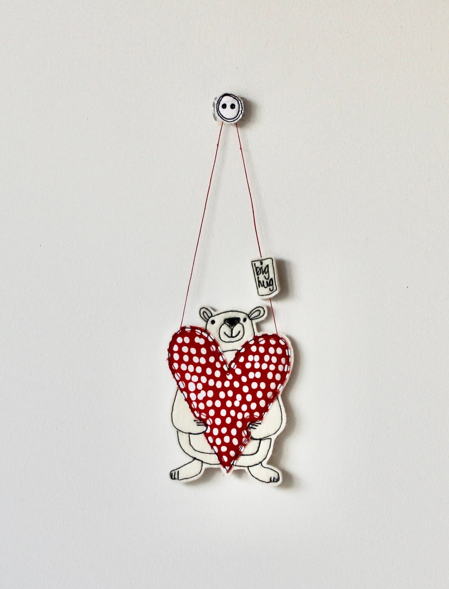 'A Big Hug' Mr Bear is Holding a Heart - Hanging Decoration