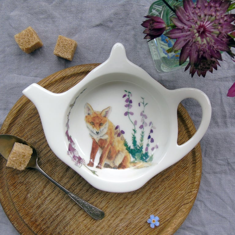 Red Fox Bone China Teabag Holder