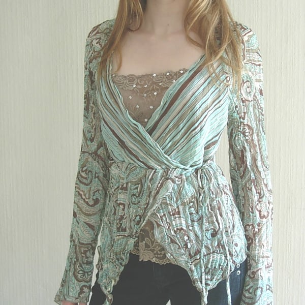 SALE-Paisley Crinkle Top with integral Cami