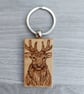Red Deer Stag Pyrography Wooden Keyring. Ideal Gift for Nature Lovers