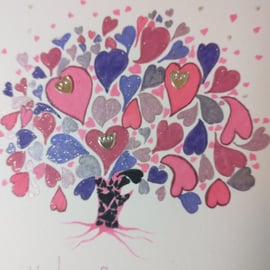 Pink tree of hearts card