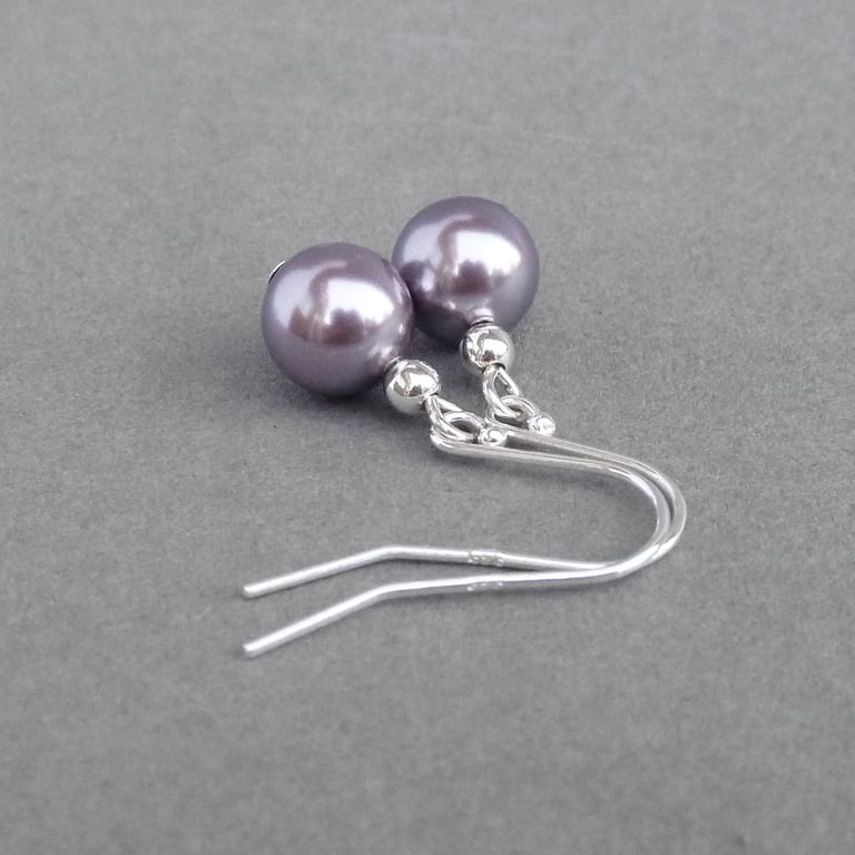 Simple Lilac Pearl Dangle Earrings - Light Purple Drop Earrings -Jewellery Gifts