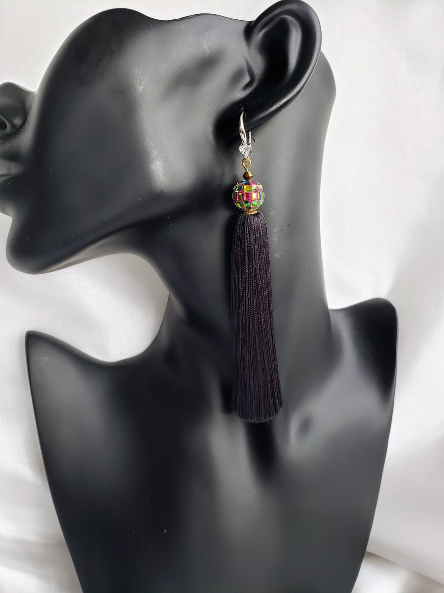 Black Tassel Earrings Silver Plated Jewellery Dress Party Mother's Day Christmas