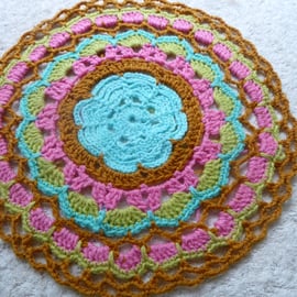 Colourful Crochet Mandala Table Mat or Table Centre Piece