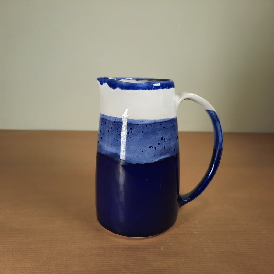 Cobalt blue and white ceramic stoneware jug