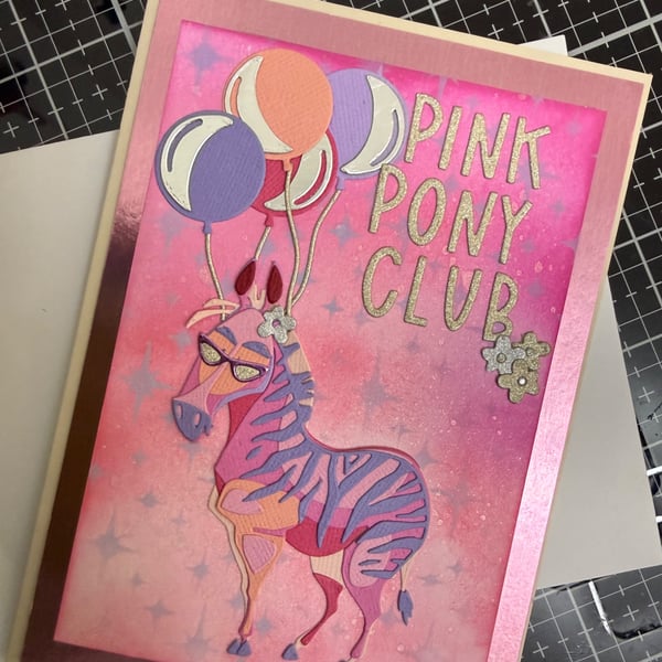 Handmade pink  pony card any occasion