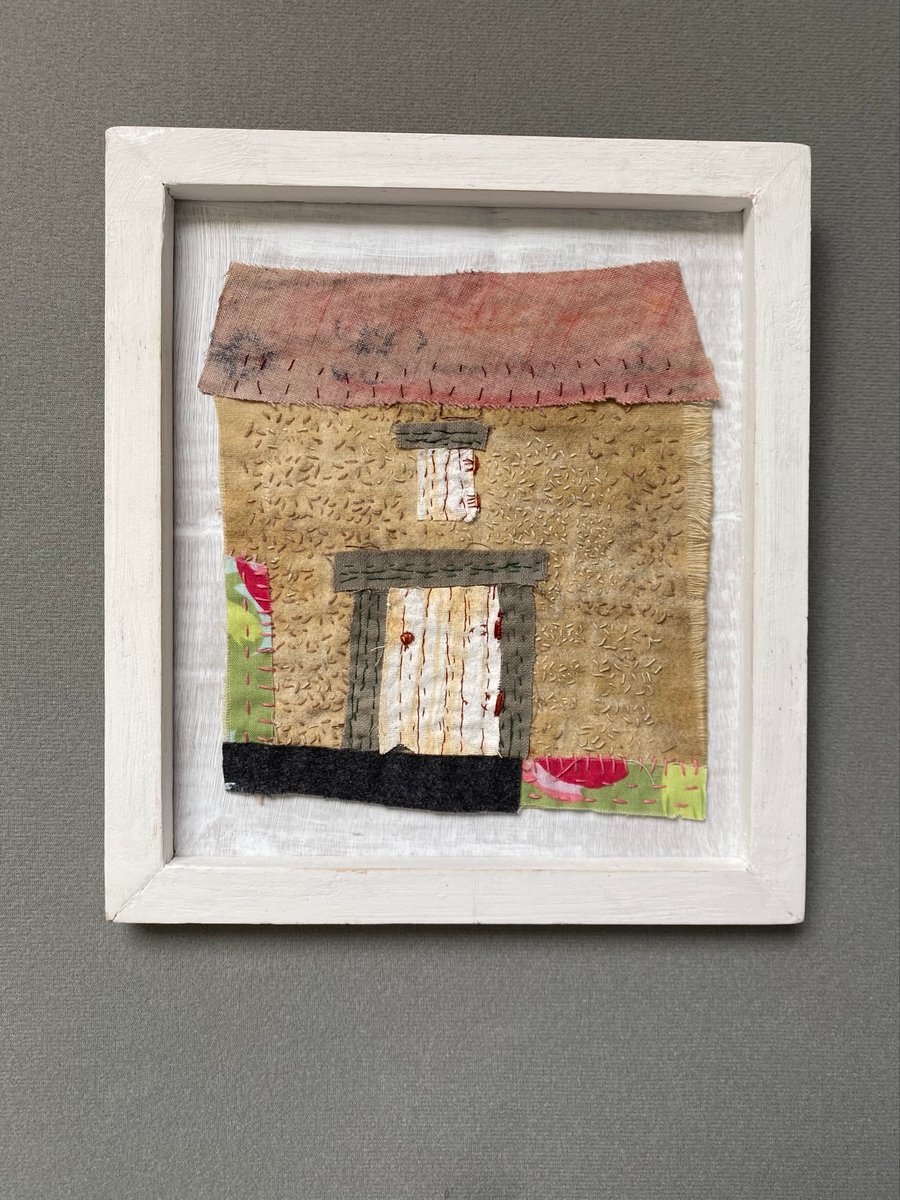 Stone Barn-Hand embroidered fabric collage 