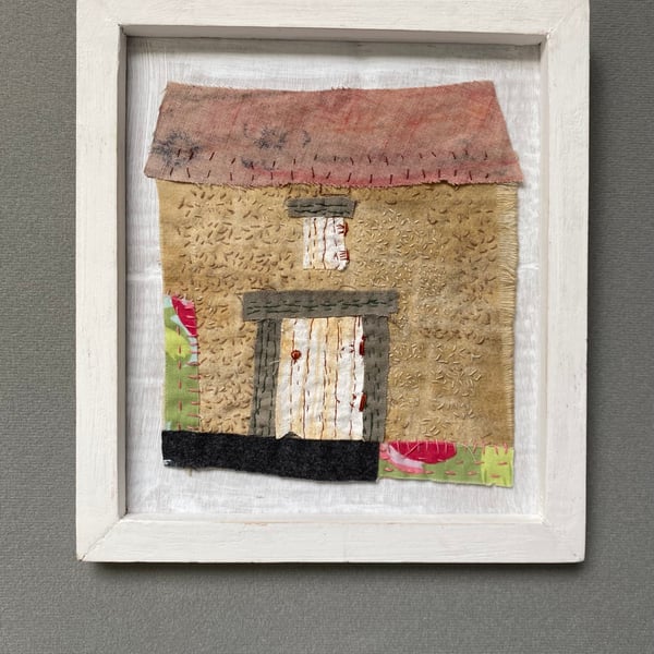 Stone Barn-Hand embroidered fabric collage 