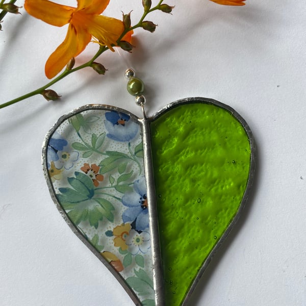 Stained Glass Two Tone Heart Suncatcher Decoration 
