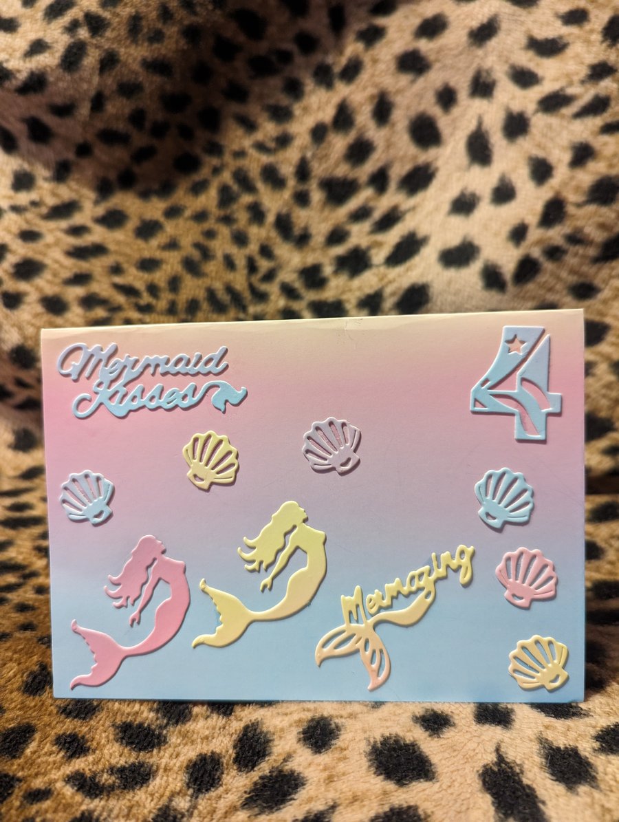 Mermaid Kisses Birthday Card 4 Year Old