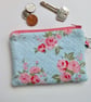 Coin purse vintage style floral fabric blue and pink - Image 1
