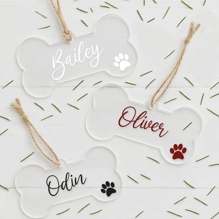 Personalised Clear Dog Bone Christmas Bauble – Custom Pet Ornament with Name 