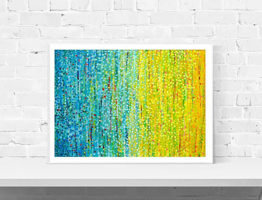 Blue & Yellow Abstract Wall Art Print - 'To the Beach'