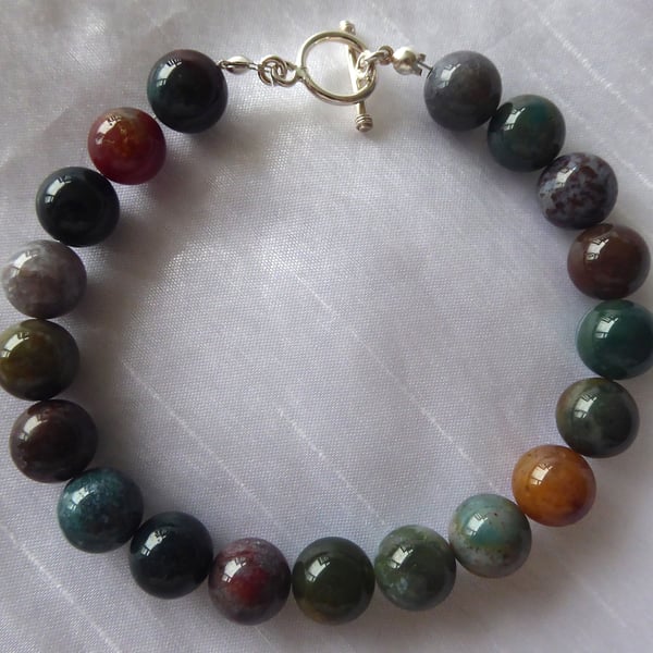 10mm Indian Agate Gemstones Beaded Bracelet with Sterling Silver Fittings