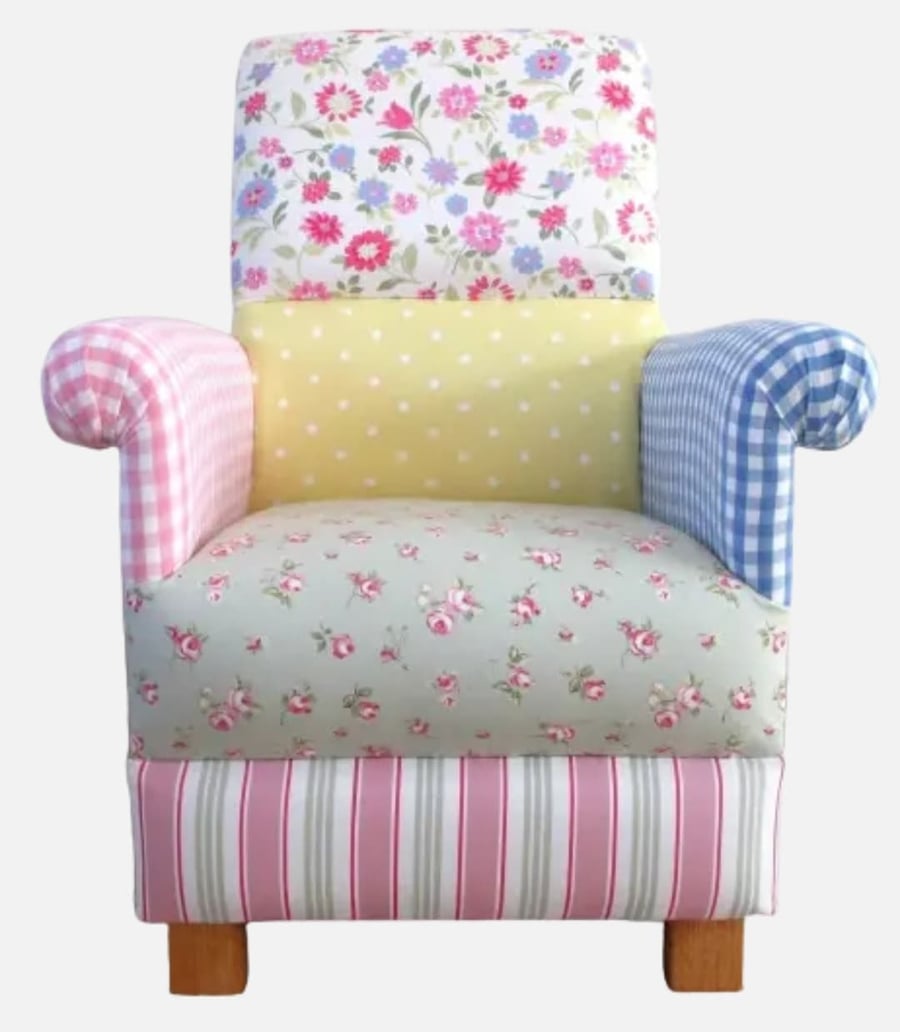 Adult Armchair in Laura Ashley Patchwork Fabric Chair Pink Blue Check Accent