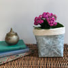 Hand Printed Linen Storage Basket, Textile Basket, Plant Pot - Duck Egg Blue 