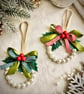 Farmhouse pearl wreath Christmas tree ornament gingham cottage hanging decor - Image 4
