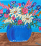 Original Daisy Painting - Colourful Flowers in Blue Vase - Hand Painted Art